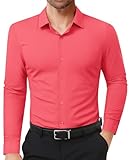 Lion Nardo Slim Fit Dress Shirts for Men Stretch Muscle Fit Long Sleeve Dress Shirts Wrinkle Free Formal Button Down Shirts Watermelon Red