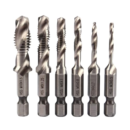 Image of 6 Pack HSS Drill Tap Bit Set M3-M10 Metric 1/4" Hex Shank for Hard Steel