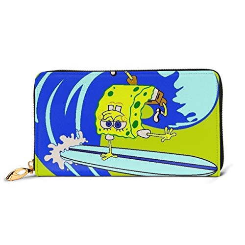 Preisvergleich Produktbild Spongebob Geldbörse aus echtem Leder, mit Reißverschluss, lange Clutch, Münzfach, Kartenpaket für Damen und Herren
