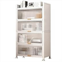FQWYNMZ Kitchen Bakers Rack, Microwaves Rack Storage Rack with Flip-up PC Doors, Freestanding Kitchen Bakers Rack with 4 Rolling Casters, for Dining Room, Living Room and Study, Black Color White