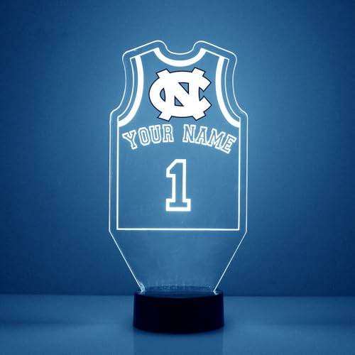 Mirror Magic Store College Basketball Jersey LED Lamp/Night Light for Sports Fans - Personalize for Free (University of North Carolina)