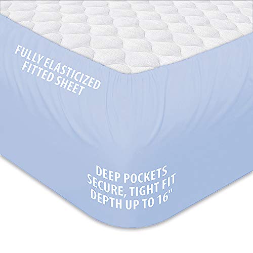 Renauraa 800 Thread Count American Supima Long Staple Cotton 4 Pc Sheet Set, Sateen Weave, Hotel Collection Soft Luxury Bedding, Fits Upto 16" Deep Pocket (Blue, Queen) #TOP3