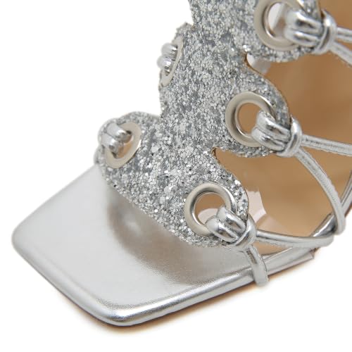 Image of STUPMARY Women Peep Toe Sandals Cut-outs Cross-tied Lace Up High Heeled Gladiator Sandals Zipper Over The Knee Bootie Summer