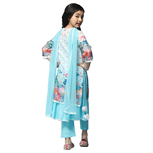 Image of BIBA Girl Cotton Blend Layered Printed Suit Set