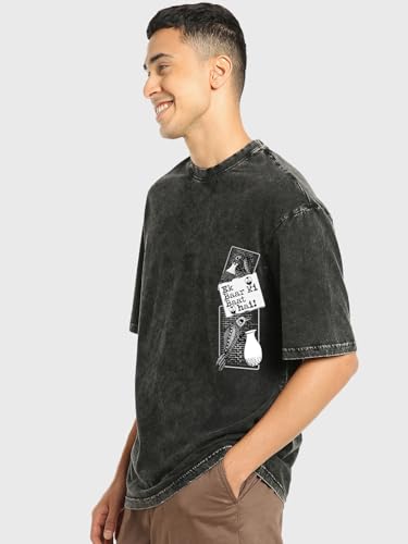 Image of Bewakoof Men's Cotton Typography Oversized Fit Half Sleeve Round Neck T-Shirt | Casual Wear | Street Wear | Oversized t Shirt for Men Cotton | Baggy
