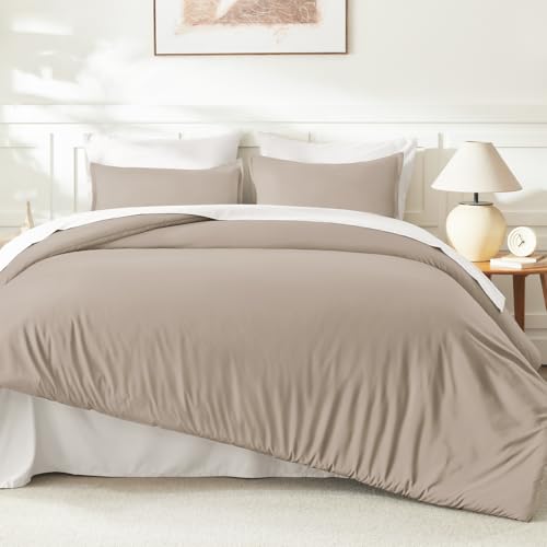 Image of Litanika Light Coffee Comforter Full Size, 3 Pieces Lightweight Solid Bedding Set, All Season Fluffy Bed Set (79x90In Comforter & 2 Pillowcases)