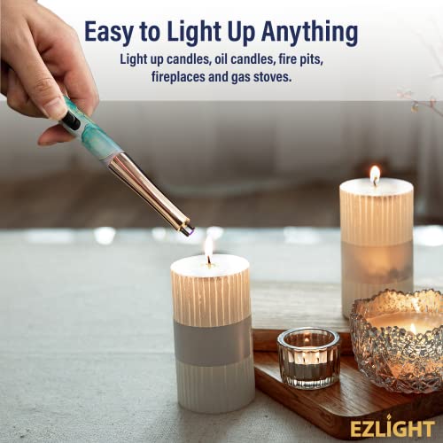 Ezlight Usb Lighter Rechargeable Long Electric Arc Flameless Lighters For Candles, Outdoor Windproof, Auto-Off, Led Battery Power Indicator, Blue Marble #TOP3