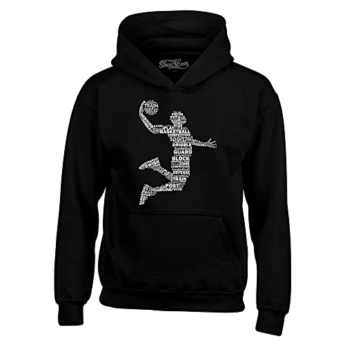 shop4ever Basketball Player Dunk Silhouette Word Cloud Hoodie Sweatshirts Large Black