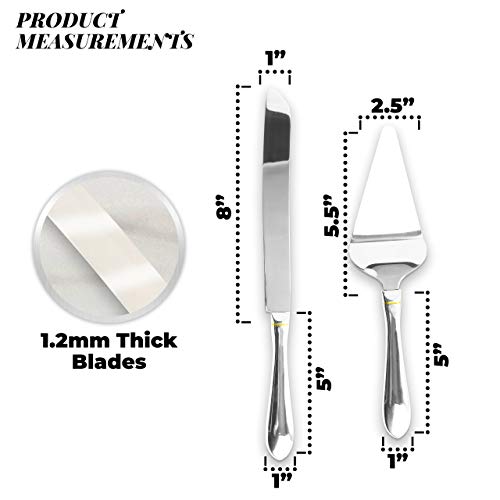 Stainless Steel Cake Serving - Cake Knife And Server Set - Cake Serving Set With Serrated Blade For Easier Cutting - Silver -Holidays, Birthdays, Wedding, Anniversary #TOP3