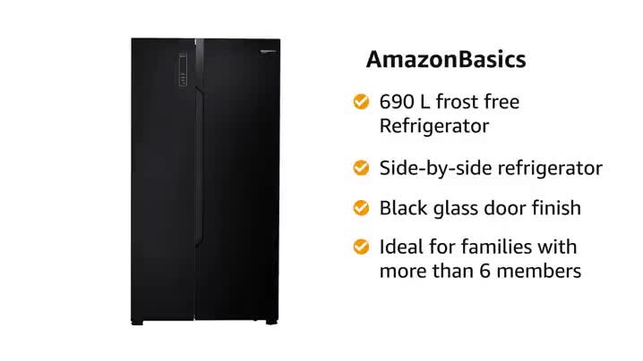 AmazonBasics 690 L Frost Free Side-by-Side Refrigerator (Black