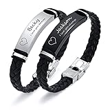 MEALGUET Personalized Couple Bracelets: Braided Leather and Stainless Steel Name ID Lovers Bracelets for Men and Women, Boyfriend and Girlfriend, Valentine Gift Customized Gift for Him and Her