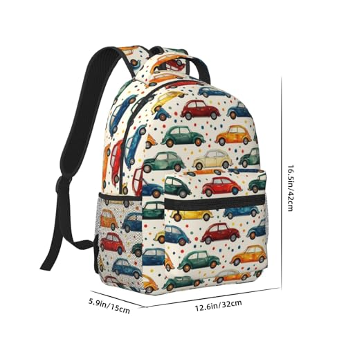 Playful Car Backpack, School Laptop Travel Polyester Funny Colorful Cars Backpacks for Women Kids, Work Sports Back Pack Casual Daypack, Lightweight Rucksack Gifts for Hiking Camping Gym2