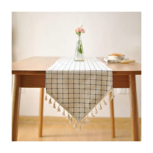Chemin de table motif de treillis naturel blanc en coton mélangé pour banquet chic