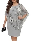 Women's Plus Size Floral Overlay Midi Dress Formal Wedding Guest Dress