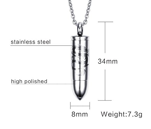 Stainless Steel Dragon Bullet Cremation Keepsake Memorial Ash Urn Necklace - Free 22 Inch Chain2