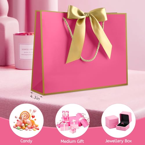 Image of JMANNI Mothers Day Gift Bags with Handles, 13 inch Medium Gift Bag for Presents, 1 Pcs Bags with 2 Tissue Paper and 1 Cards for Baby Shower Wedding Bridal Shower Mother's Day Birthday Party (Magenta-Gold