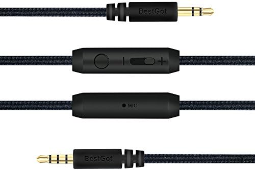 BESTGOT Audio Cable with Mic 3.5mm Headphone aux Cord with Microphone in-line Volume (4.3ft / 1.3m) for PS4 Controller, Headphones,Home/Car Stereos and More (2 Pack Black)