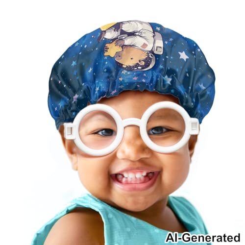 Image of Blue Galaxy Sleeping Cap for Kids Cute Capybara Print Beanie Sleep Hats with Elastic Wide Band Kids Satin Bonnet Adjustable Night Heawear Hat for Curly Natural Hair