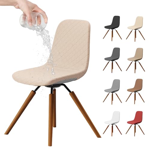 Dioxide Fundas Sillas de Comedor 4PCS Impermeable Lavable Desmontable Fundas para Silla de Comedor, Estirable Universal Funda para Silla de Cocina Hogar (Beige Amarillo)