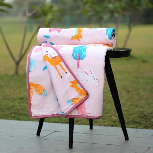 Image of LORETO - A QUALITY LINEN BRAND 100% Cambric Cotton Double Dohar 88 x 90 Inches, 3-Layer Lightweight AC Blanket with Soft Cotton Flannel Filling, Breathable Summer Quilt, Reversible, Peach Baby Animals