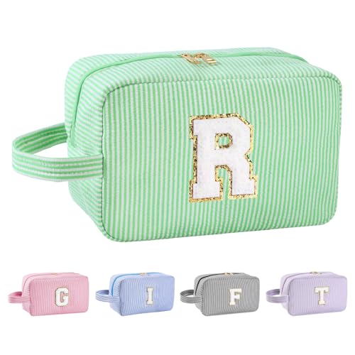 Huifen Personalized Initial Makeup Bag A-Z for Women Girls Kids-Green, R