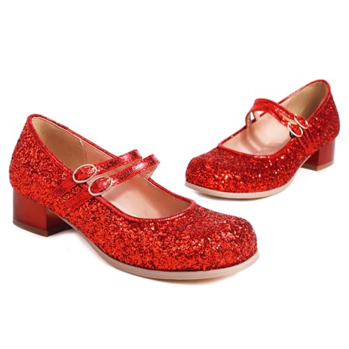 Women's Glitter Sequins Low Heels Mary Jane Pumps Shoes Round Toe Comfortable Girls Party Dress Shoe2