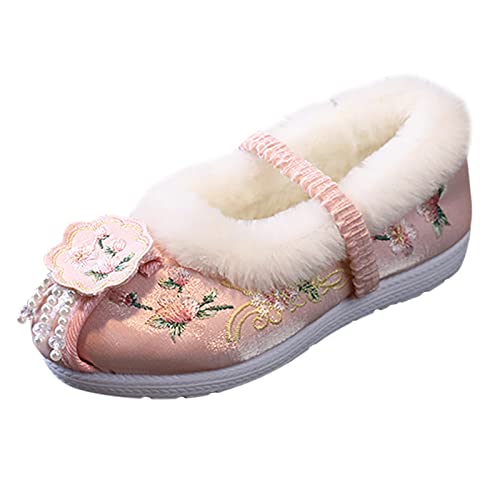 sfdgfhyf Girl Winter Boots Girls Cotton Shoes Ancient Costume Hanfu Shoes Children Baby Cloth (Pink, 11-11.5 Years Big Kids)