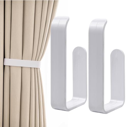 Black Curtain Holdbacks Plastics Self Adhesive Drapery Curtain Tiebacks Curtain Holders Curtain Hooks Window Treatment Holdbacks for Home Curtain Decor (Plastic white)