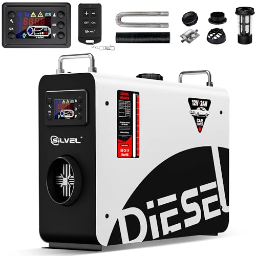 SILVEL 8KW Diesel Heater, 4L 12V/24V All-in-One Portable Air Heater with Remote Control and LCD Screen, for Car, Camper, RV, Truck, Home, Garage, Shop, Boat, White