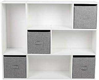 TENTI Display Shelf-Cube Bookcase Bookshelf with 8 Cubby Shelves 4 Bin Drawers for Home Office