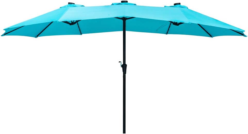 Diophros Solar Powered Double-Sided Patio Umbrella, Outdoor Large Market Umbrella with LED Lights, LED Rectangular Aluminum Twin Patio Umbrella with