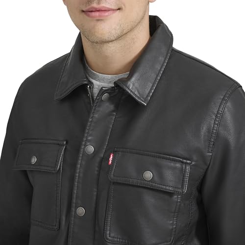 Image of Levi's Men's Buffed Cow Faux Leather Hooded Trucker Jacket