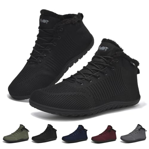 Geweo Barfuss Schuhe Damen Winter Barfußschuhe Herren Gefüttert Schwarz...
