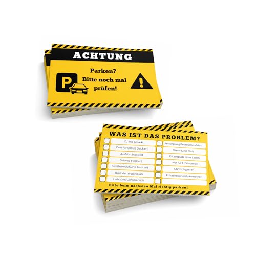 PROVISO TOOLS Auto Gadgets Lustige Falschparker-Karten mit Ankreuzen 50 Stück falsch geparkt witzige Parkzettel & informierend für Autofahrer Wetterfest & hochwertig Größe 85x55mm