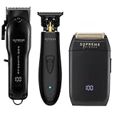 Supreme Trimmer 3-in-1 Barber Bundle | Pro Clipper, T-Shaper Trimmer & Crunch Foil Shaver | Professional Beard Trimmer Men’s Hair Clipper Kit | Black