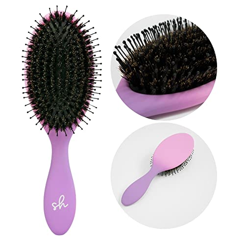 Simply Hair Ultimate Hair Extension Brush & Detangler Anti-Static, Dual Bristle Design, Soft Boar Bristle, Great for All Hair Types & Extensions - Pink & Purple Ombre Brush Ideal for Adults & Kids - Image 5