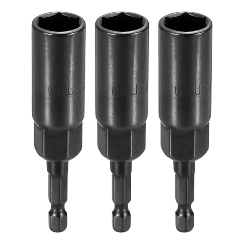 Image of sourcing map 3pcs Nut Driver Drill Bit 13mm Metric Socket 1/4" Hex Shank 3.15" (80mm) Extra Long 6-Point Sockets Quick Change Cr-V Steel Bolt Setters for Power Drill Drivers, Black