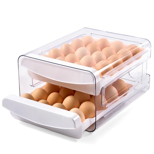 Comparison: Best Egg Container For Fridge 8 Luckore Egg Container Holders Dispenser for Refrigerator 40 Eggs, 2 Tier Clear Stackable Holder Tray with Drawer for Fridge, Storage Container with Handles for Refrigerator, Countertop