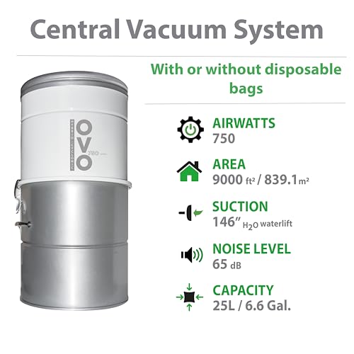 OVO 750 Airwatts Heavy Duty Powerful Central Vacuum System, Hybrid Filtration (with or Without Disposable Bags) 25L or 6.6Gal Bottom Load Dust Bin by OVO - Image 2