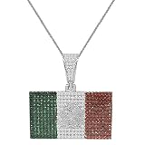 USDIAMONDKING Real Sterling Silver 29+ Grams 2.50 Cwt. Simulated Diamond Bandera de México 14K Gold Finish Mexico Flag Charm Mexican Pendant + Free Chain Neckless (White Gold Finish)