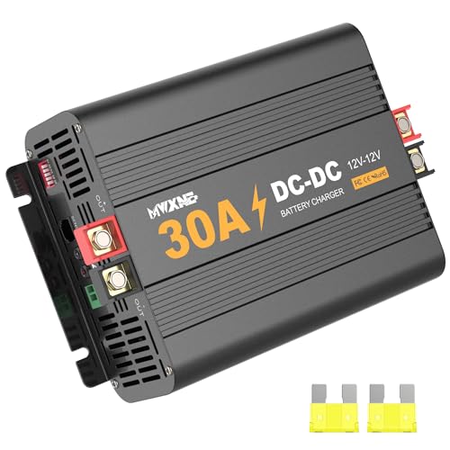 MWXNE DC to DC Charger 12V 30A Multi-Stage On-Board Battery Charger for Lithium AGM Gel and Lead-Acid Batteries Ideal for RVs Marine Boats and Commercial Vehicles