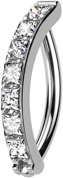 Pierced Owl 16GA F136 Implant Grade Titanium CZ Crystal Paved Hinged Curved Ring