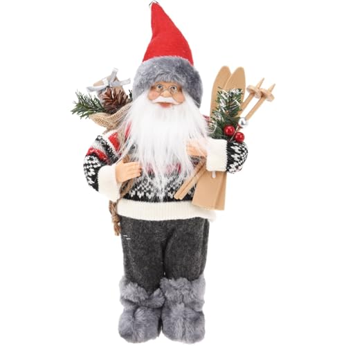 Carousel Home Grey Nordic Standing Santa Claus Figurine | Father Christmas Doll Santa Claus Figure Ornament | Traditional Father Christmas Decorations Indoor - 30cm