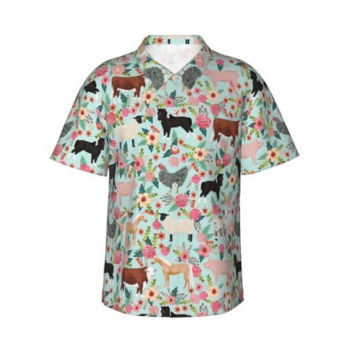 Chemise hawaïenne homme vacances manches courtes motif animal de la ferme vêtement plage léger