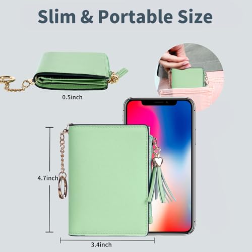 Image of Gostwo Women's Small Slim Wallet with RFID Protection & Keychain for Girls | 8 Card Slots,faux Leather, Tassel Decor, Built-in Keychain, Slim Compact, Snap & Zip Closure, Ideal for Daily & Travel