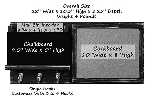 Fox Chase Organizer - Available In 20 Colors - Shown In Slate Gray - Farmhouse Style Corkboard, Chalkboard, Mail Organizer And Key Hooks, Wall Mounted Entryway Organizer, Rustic Home Decor #TOP2