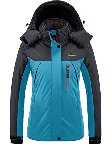 GEMYSE Chaqueta de esquí Impermeable de montaña para Mujer Abrigo de Invierno al Aire Libre de Lana a Prueba de Viento con Capucha (Gris Azul Claro,2XL)