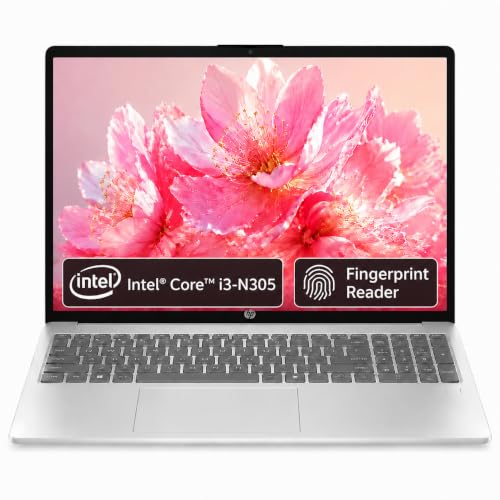 Image of HP Laptop for Students and Business, Intel 8 Core i3-N305 Processor, 16GB RAM, 512GB SSD, 15.6 inch FHD IPS Micro-Edge Anti Glare Display, Fingerprint Reader, Webcam Privacy Shutter, Win 11 Home, Silver