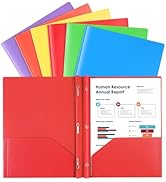 SUNQEBO 2 Pocket Folder with Prongs, 3 Prong Folders with Pockets, 6 Pack Heavy Duty Plastic Fold...