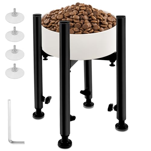 Adjustable Dog Bowls Elevated Stand, Fits 6-11inches Bowls,4 Height Adjustments, Raised Tall Single Dog Food Bowl Stands Holder, Upgrade Metal Lifted Water Feeder for Large, Medium and Small Dogs